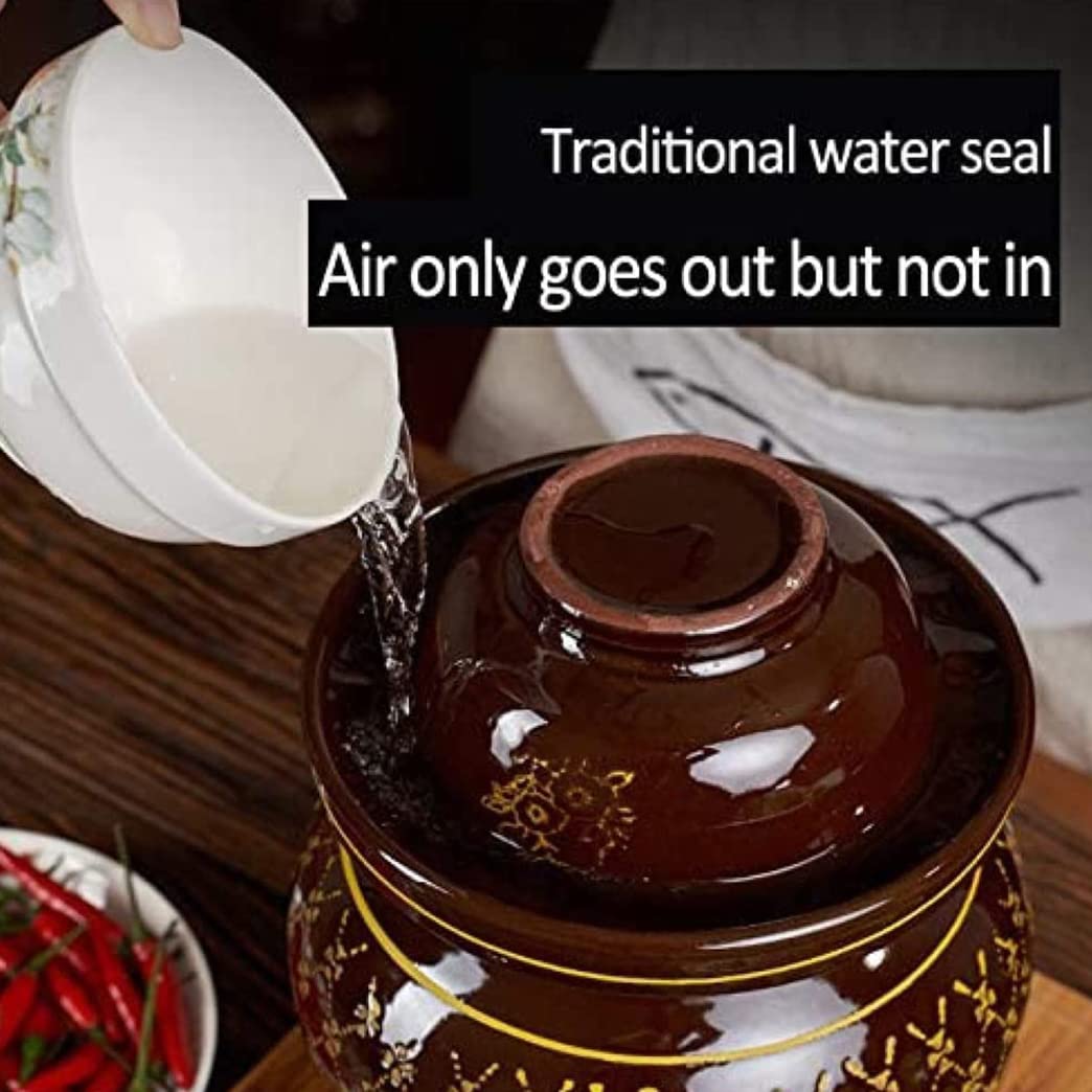 Tarro de fermentación de cerámica tradicional grande, tarro de decapado de porcelana engrosada, olla de kimchi con tapa Contenedores sellados de almacenamiento de alimentos de cerámica, fermenta