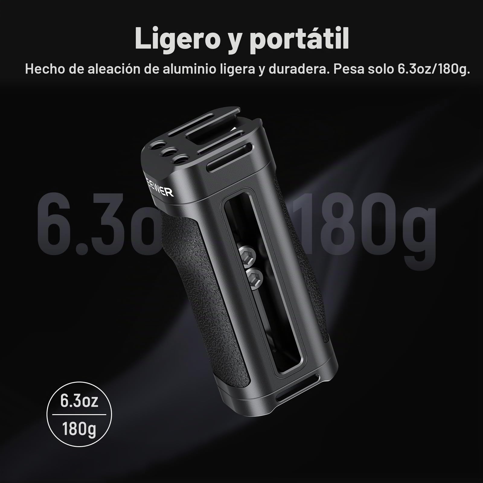 NEEWER Empuñadura Lateral para Jaula de Cámara, Empuñadura Lateral Ligera de ABS + PC con Silicona, Tornillos de 3/8" y 1/4", Pin de Localización, Brazo Ajustable Verticalmente, Zapata Fría, CA069H