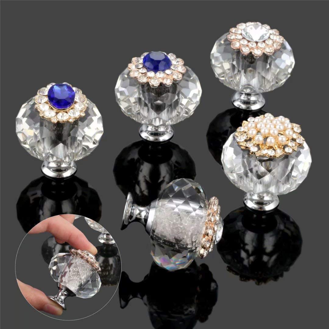 Pomelli da 40 mm in Vetro Trasparente in Lega di Zinco Maniglioni per mobili Comò Cassetti Guardaroba Armadio Confezione da 5 Pezzi (Diamante)