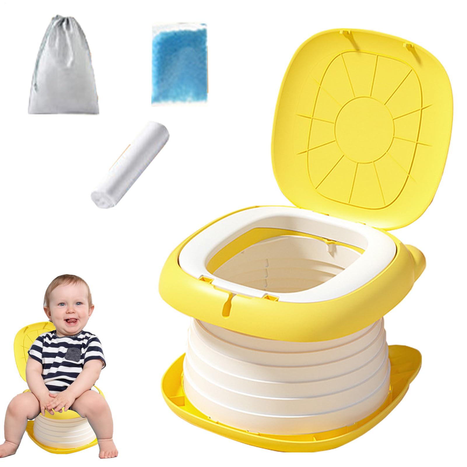 Orinal de viaje plegable, asiento de inodoro portátil, 9.45 x 6.69 | pulgadas para niños con absorbente, entrenador duradero, inodoro móvil con diseño plegable, ayuda de baño infantil para viaje
