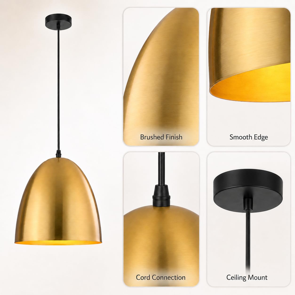 Lámpara colgante industrial tipo domo con pantalla de metal cepillado