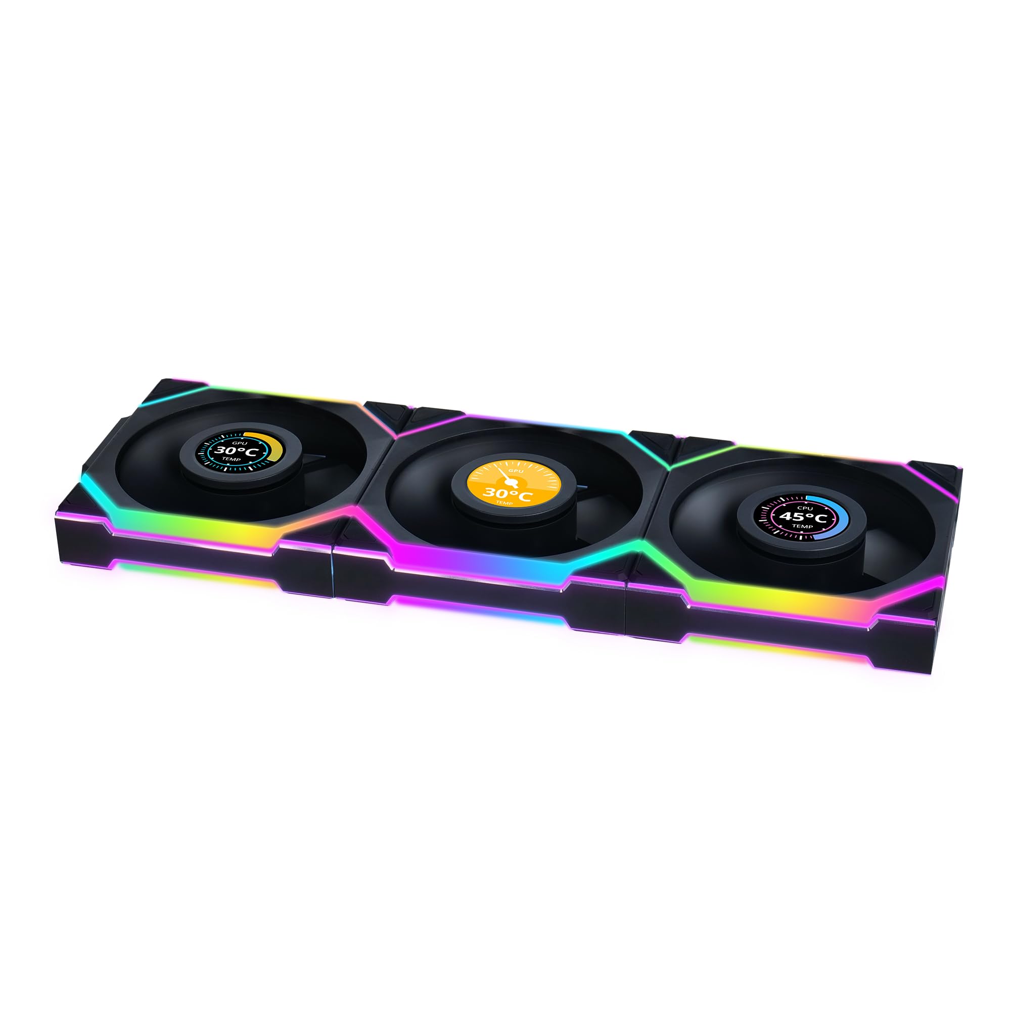 Lian Li UNI FAN SL Wireless LCD PC Fan 120mm RGB – 3-Pack Reverse Blade Gaming PC Fans Black | PWM Fan - 40 ARGB LEDs - up to 1,900 RPM - Slot-in System - High Airflow - Low Vibration - Quiet