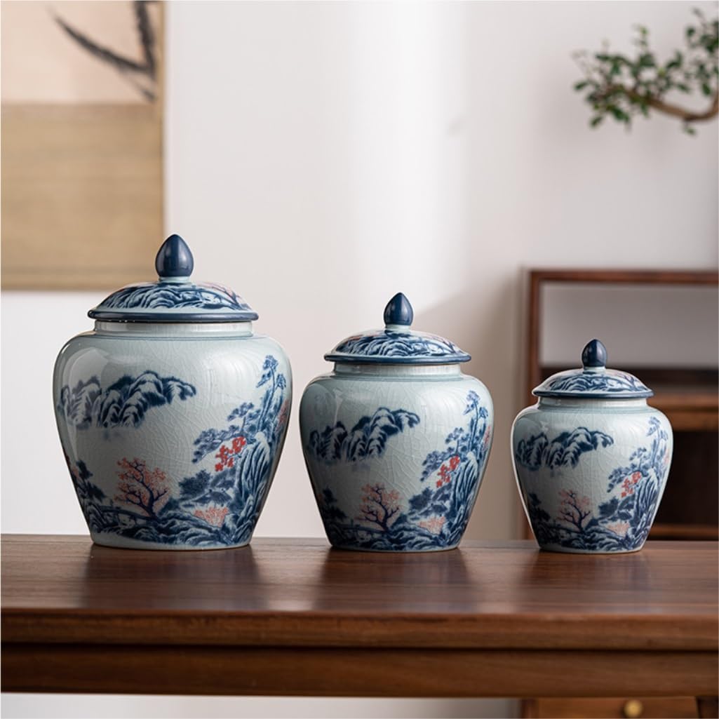 Ceramiczny pojemnik na herbatę, niebieski i biały, porcelanowy słoik do przechowywania herbaty, ceramiczny duży, kuchenny słoik z ziarnami kawy, z zamknięciem, chiński zestaw do herbaty w stylu retr