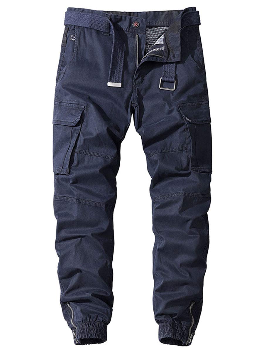 ebossyMen's Ankle Zip Multi Pocket Outdoor Work Tactical Twill Jogger Cargo Pants