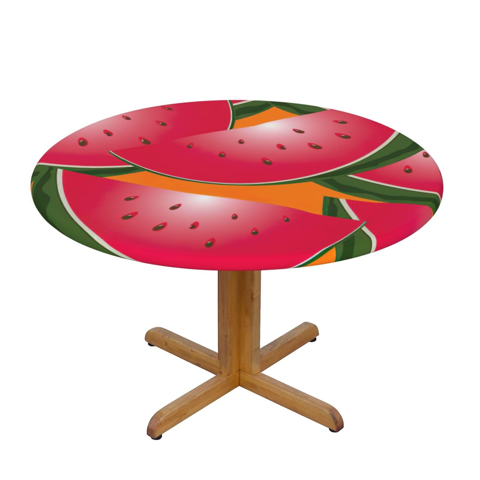 Migpkd Ripe Watermelon Slice Round Tablecloth Waterproof Elastic Fitted Table Covers For 35" - 55" Tables