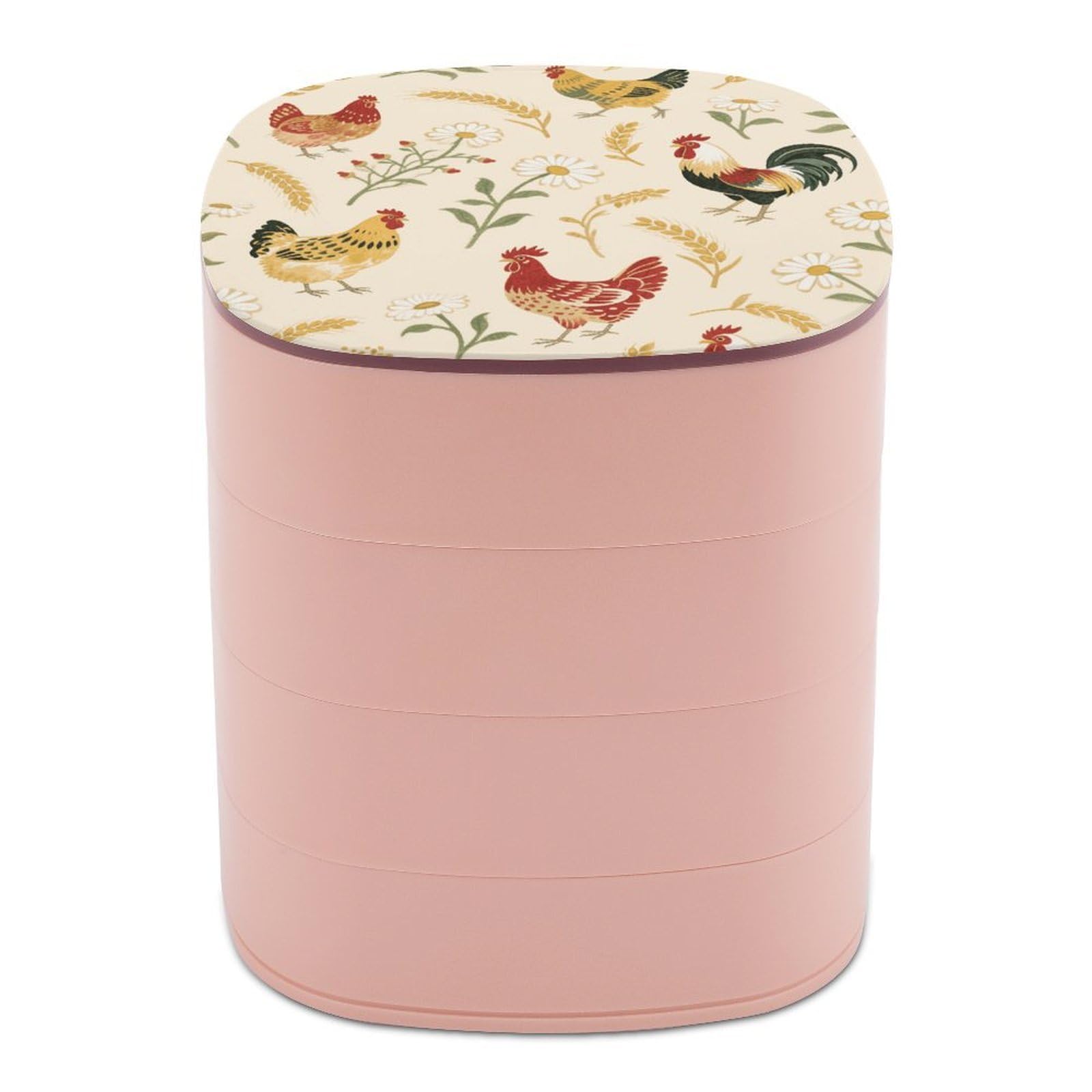 VstaDank Chicken And Rooster Print Jewelry Case Women Portable Travel Jewelry Box Rotating Jewelry Organizer with Mirror Multi-Layer Necklace Ring Earring Storage Box for Bracelets Rings