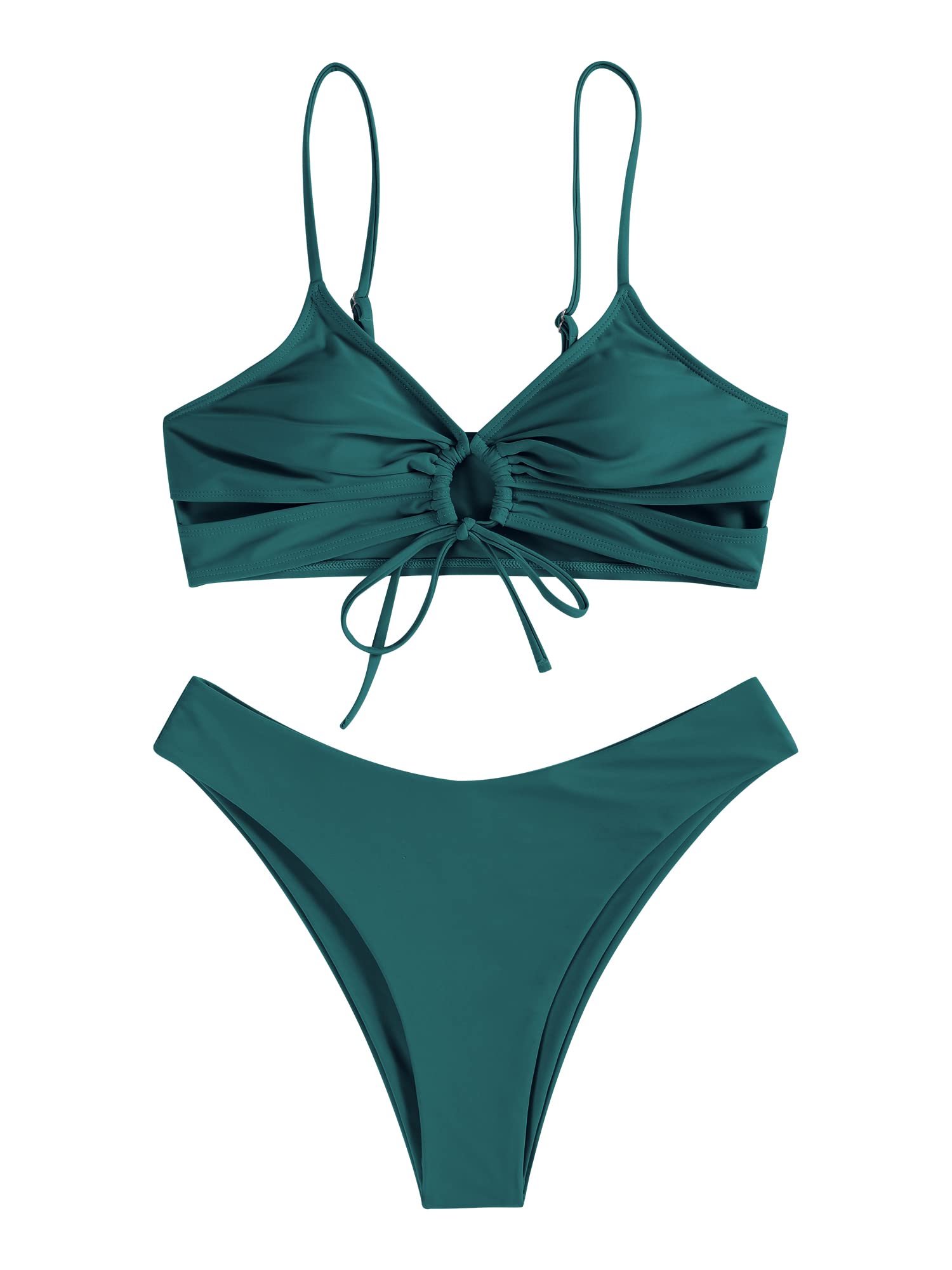ZAFUL Maillot de bain deux pièces rembourré avec cordon de serrage sur la poitrine pour femme