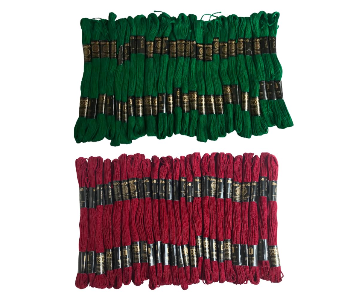 Homeistic Applience Ultimate Cross Stich Embroidery Thread Set: Premium Stranded Cotton Threads for Hand Embroidery & Craft with Embroidery Floss Thread. (Maroon + Green Color, Pack of 50)