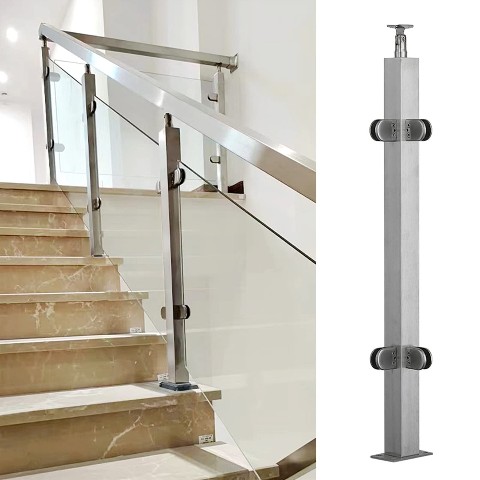 VoTwoofv Glass Railing Corner Post – 33.46" 304 Stainless Steel With Adjustable Brackets & 4 Clamps For Deck, Stair, Balcony (Frosted Black)