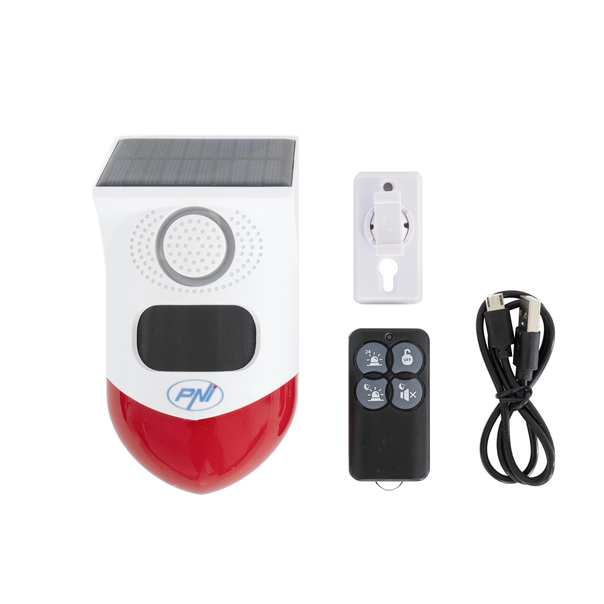 PNI SafeHouse HS008 Drahtlose Außensirene mit Bewegungsmelder und Solarladung, Fernbedienung, 120 dB, 3 Betriebsmodi, Internetsteuerung über die Tuya Smart App