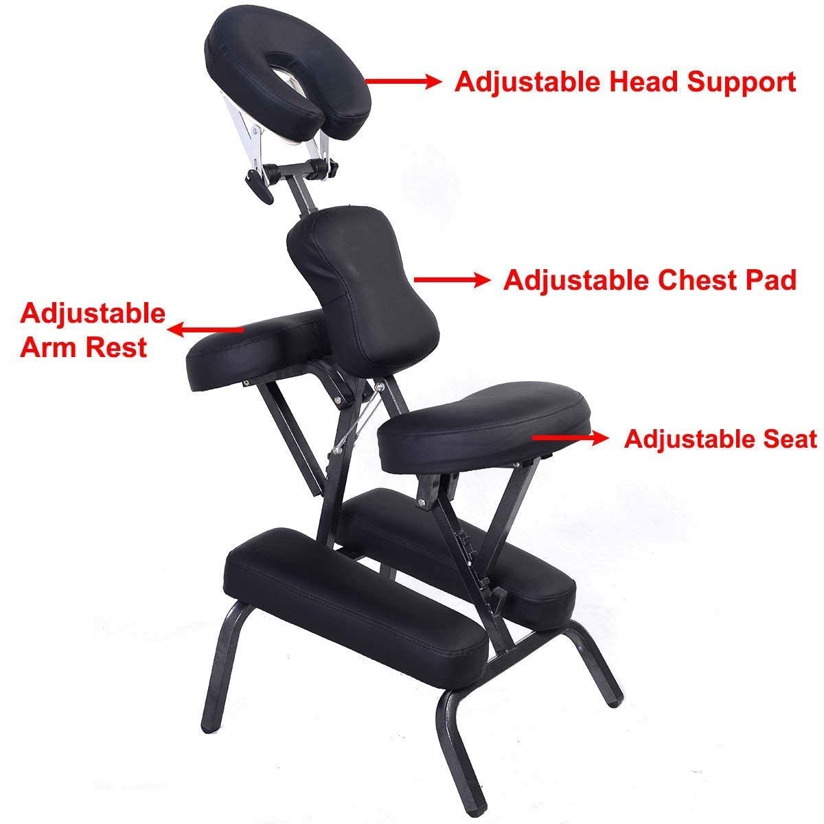 AHCS Portable Hjiama Chair Folding Massage Spa Tattoo Electric Massage Chair Adjustable Face Cradle Chair Table De Massage Chair, Black 2