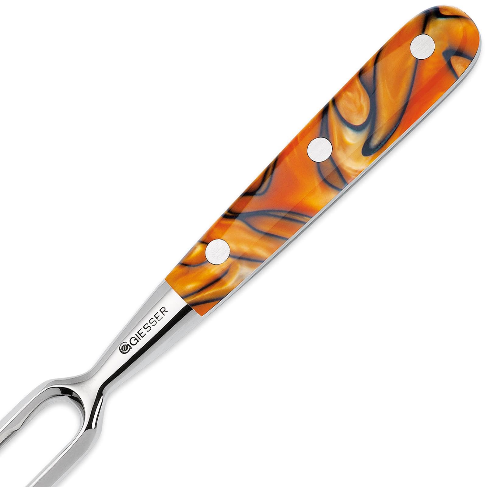 Giesser since 1776 - Made in Germany - Tenedor para trinchar, 21 cm, Spicy Orange, PremiumCut Fork No 1, mango de material acrílico, exótico, inoxidable, cuchiillo para parrilla alemán afilado