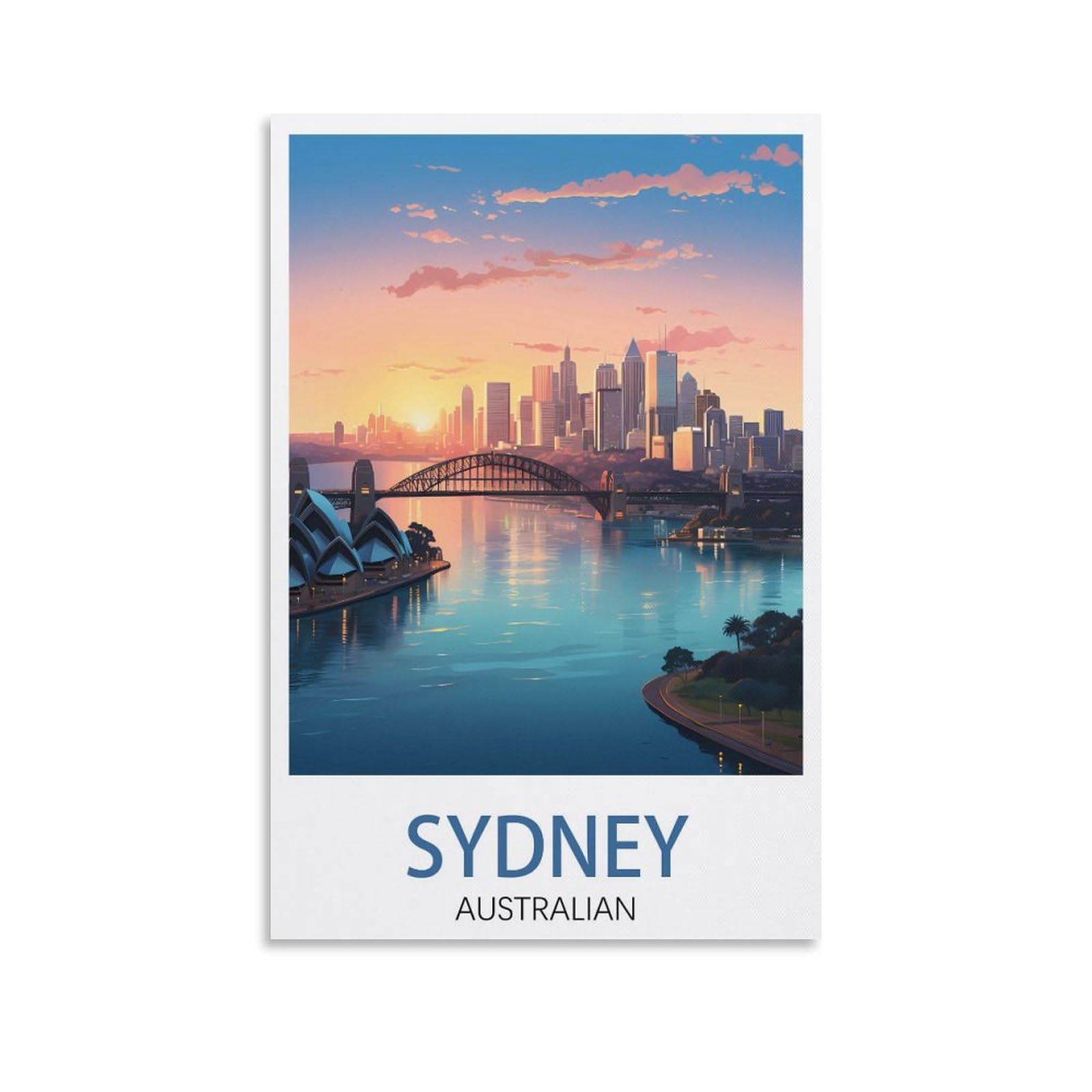 Lhjoiun Unframe-Style Sydney Australian Vintage Travel Poster Landscape 12X18inch(30X45cm) Art Canvas Print For Living Room Bedroom Home Decoration Modern Art