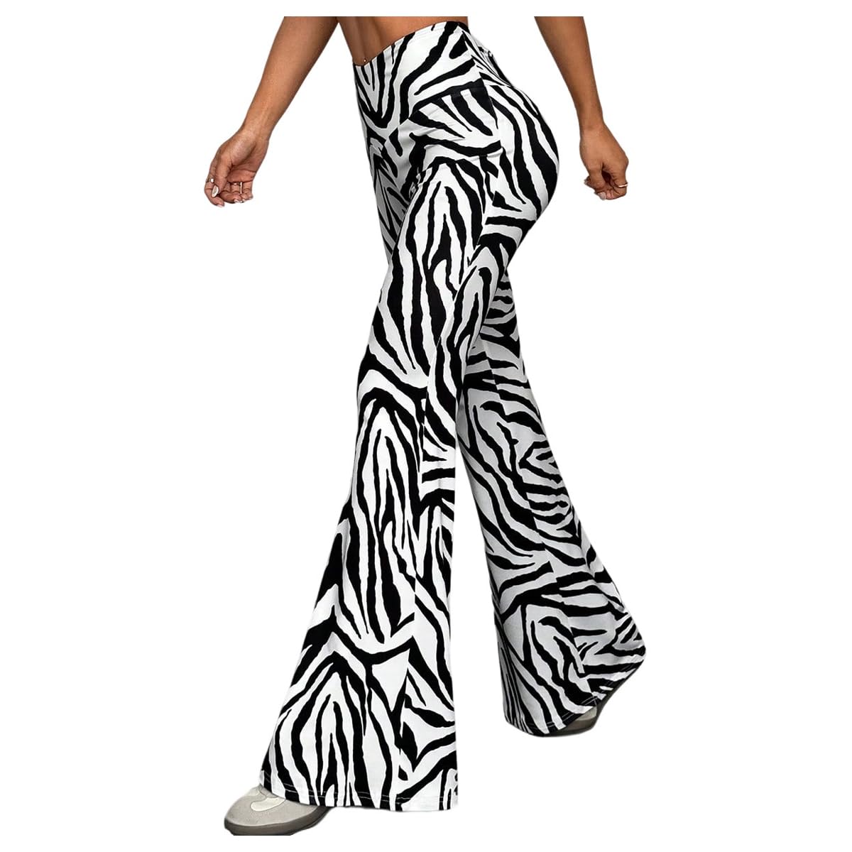 Floerns Womens Zebra Print Flare Leg Pants High Waisted Bell Bottom Bootcut Trousers