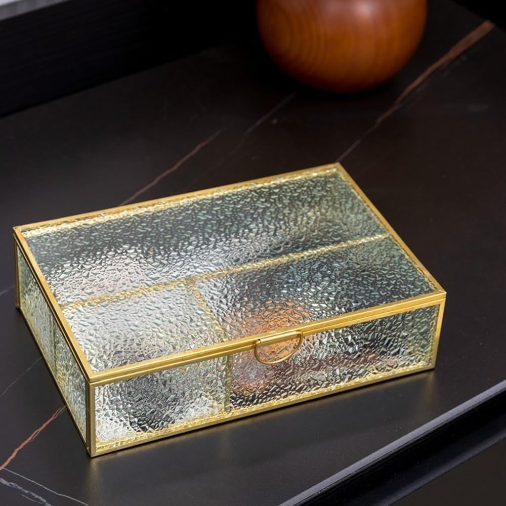 Schmuckturm Schmuckschatulle aus Glas mit Goldrand und organisierten Fächern Halterung
