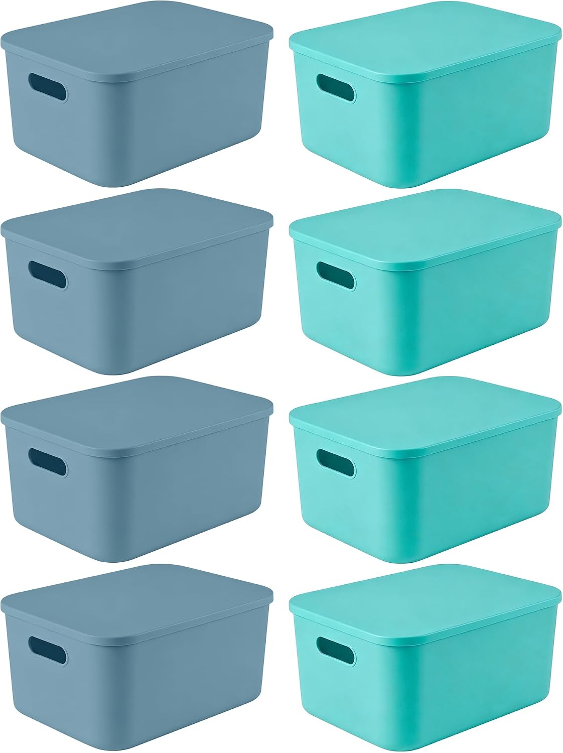 MOUYAT 8 Pack 14 x 10 x 6 Inch Large Plastic Storage Bins with Lid and Hande, Colorful Stackable Storage Baskets Boxes for Shelves Drawers Pantry Closet Bathroom