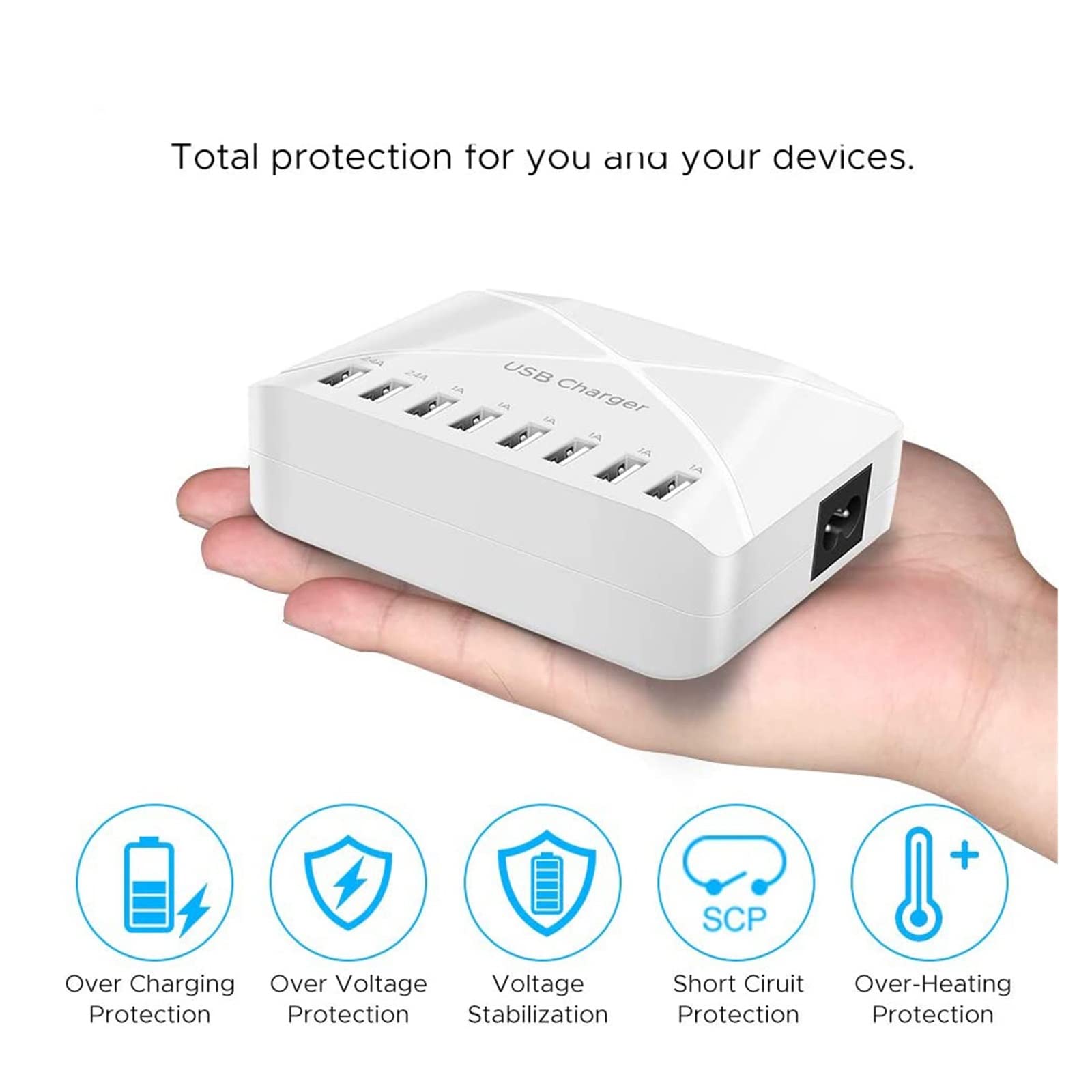 Stacja ładowania, Ładowarka USB 8 portów stacja ładowarki Multile Port Urządzenie Szybka ładowanie 5V 2,4A Wysoka pojemność dla telefonu Moble(Wit)