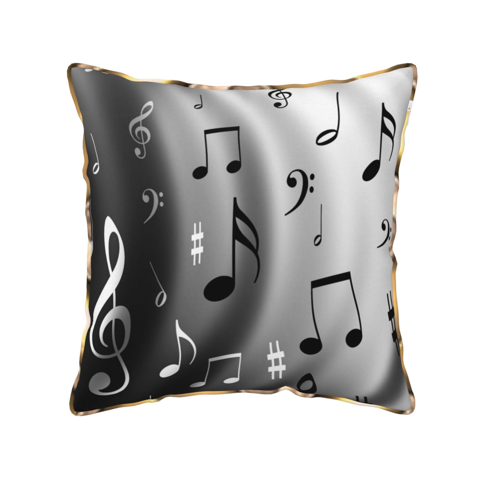 AUBKFELD Music Notes Print Printed Velvet Cushion Cover 50x50 CM with Gold Edging Strip, Square Pillowcase Soft Throw Pillow Covers Case Decorative for Living Room Sofa Couch Bed Bench