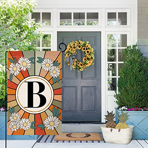 Monogram Letter B Garden Flag Summer Daisy 12X18 Vertical Double Sided Spring Floral Outside Decorations Small Burlap Family Last Name Initial Yard Flag #TOP2