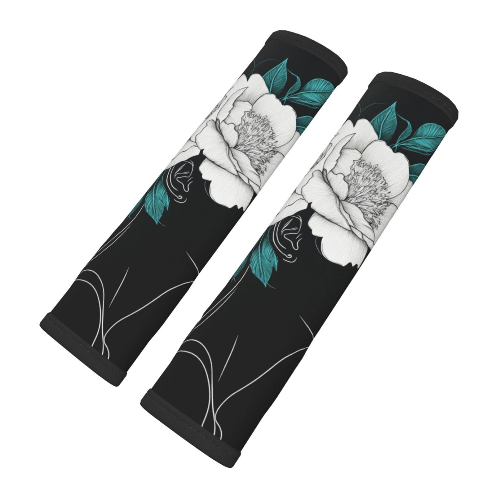 White Peonies On Woman Head Line Art Car Seat Belt Cover 2 Pack Seatbelt Strap Shoulder Pad Protector Universal Comfort for Car