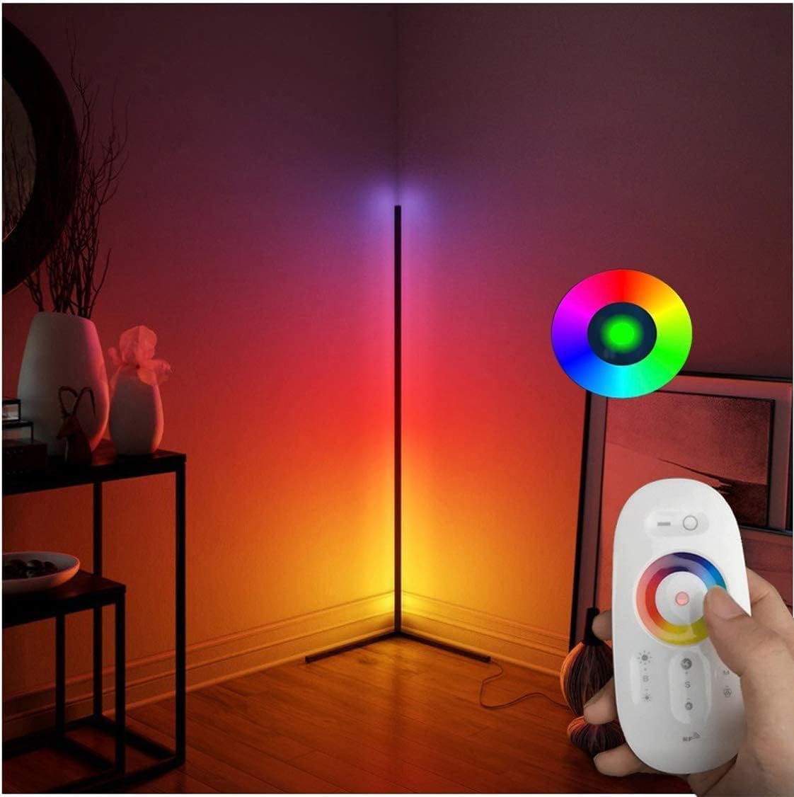 Juflix Smart RGB Floor Lamp, LED Floor Lamp Ambient Background Light, Modern Minimalism Color Changing LED Dimmable Torchiere, Black, 142cm, UK Plug, 20W Cool for Living Room, Bedroom