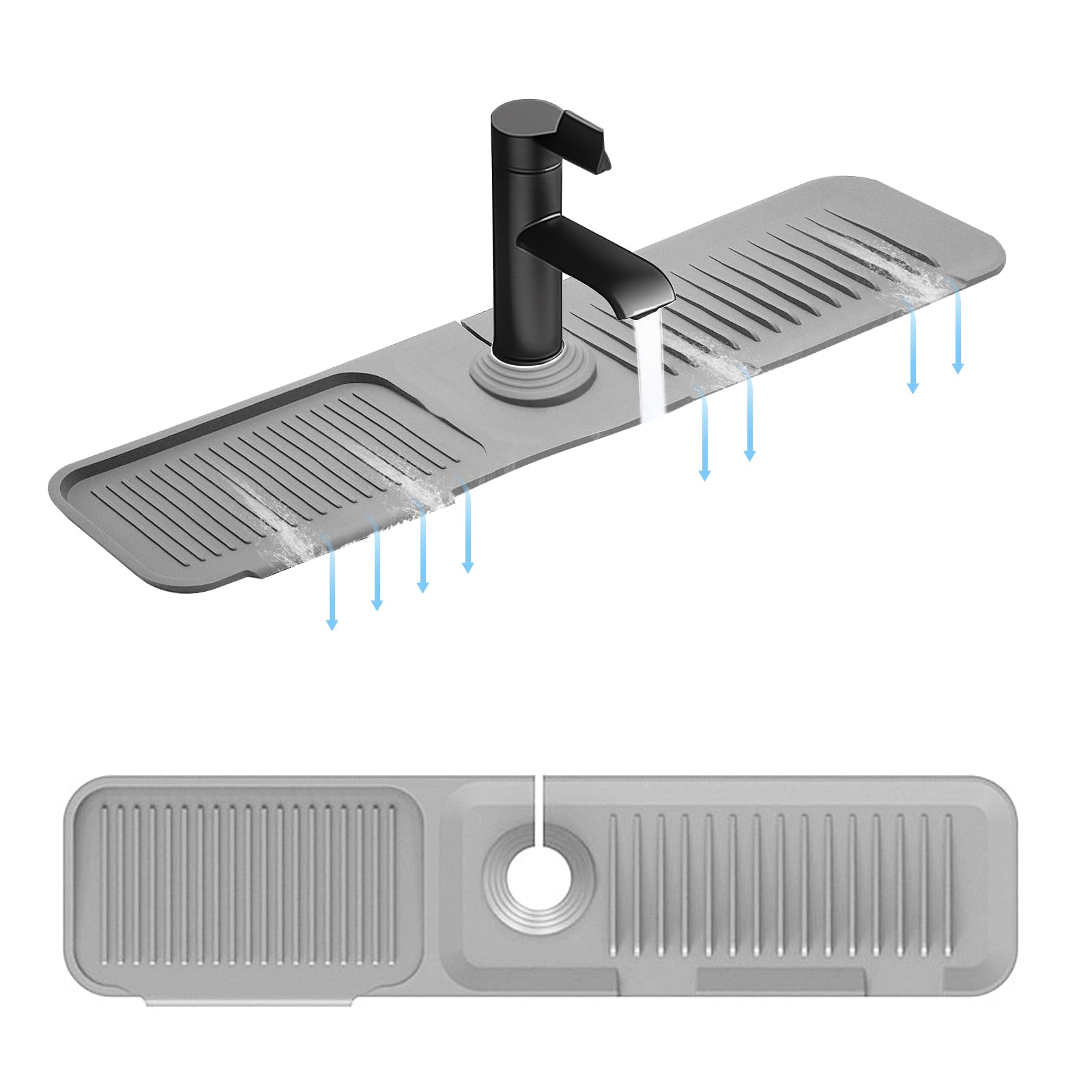 5° Slope Kitchen Sink Faucet Mat, Kitchen Sink Splash Guard, Silicone Material Easy to Clean, 24*5.5 inch Large Size, Suitable for Bathroom, Laundry