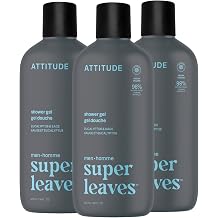 ATTITUDE Shower Gel Body Wash for Men, 98% Natural Origin Ingredients, Paraben & Phthalate Free, EWG Verified, Cleanses Without Drying, Eucalyptus & Sage, 14 Fl Oz Pack of 3