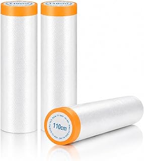 Cieex Abdeckfolie mit Klebeband, Insgesamt 60 meter Maler Abdeckfolie Transparent, Selbstklebende Malerfolie, Goldband Masker Tape und Malerkrepp zur Staubschutz（3 Rollen)