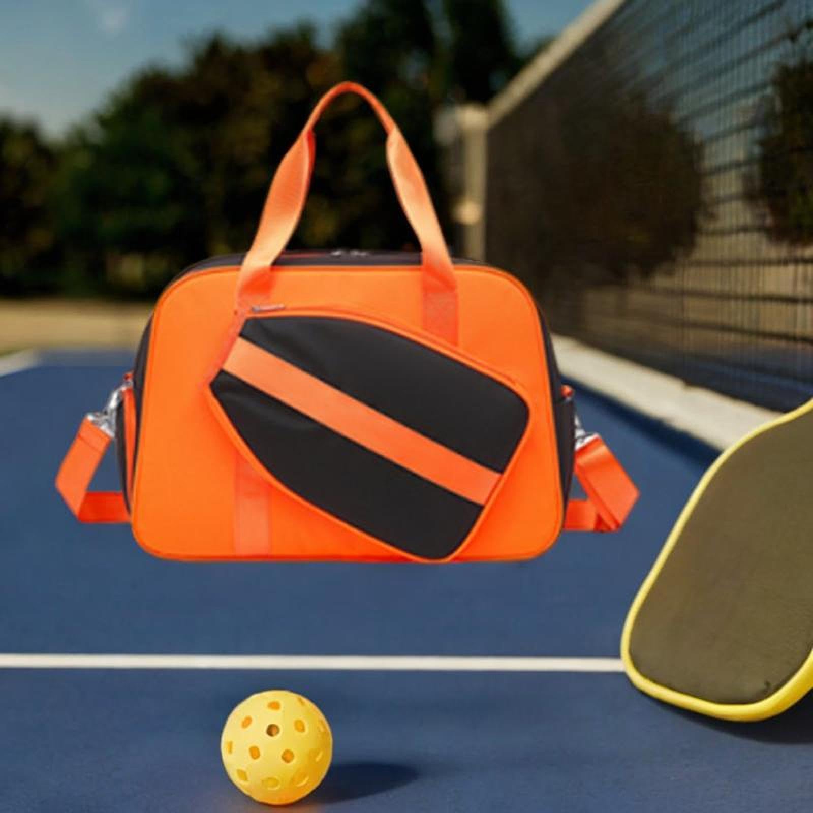 QSTDGVPW Pickleball Bag Tote with Shoe Compartmen, Adjustable Shoulder Strap, Sport Tote, Shoulder Bag for Gym, Sports, Orange