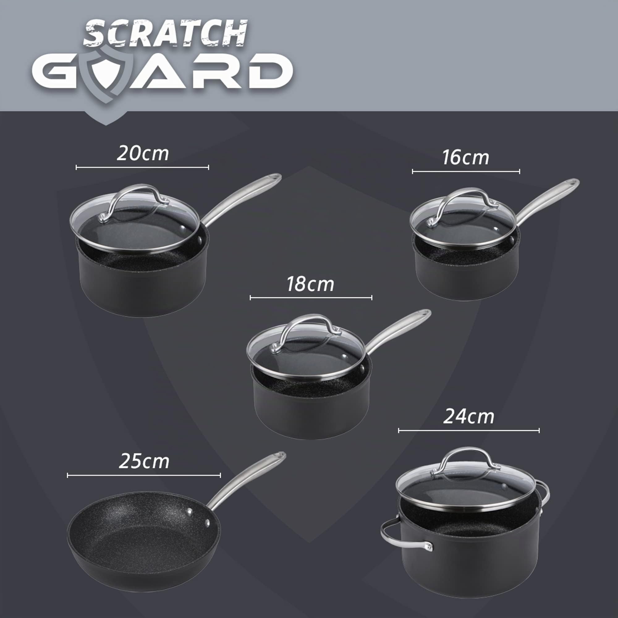 Prestige Batterie de cuisine anti-rayures en aluminium, 5 pièces, noir