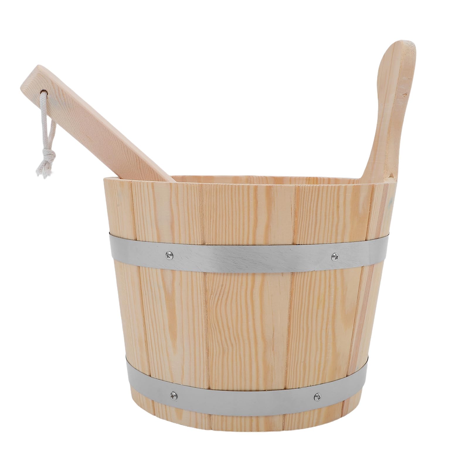 DOITOOL 1 Set da 5 Litri di Secchio per Sauna in Legno con Paletta in Legno - Barile in per Bagno Turco con Manico per Accessori per Sauna, Spa e irrigazione
