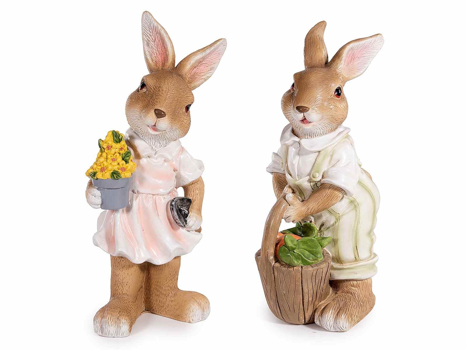 Gruppo Maruccia - Conigli Pasquali in Resina Dipinta - Decorazione per la Casa, Idea Regalo - Set da 2 - Altezza 27,5 cm