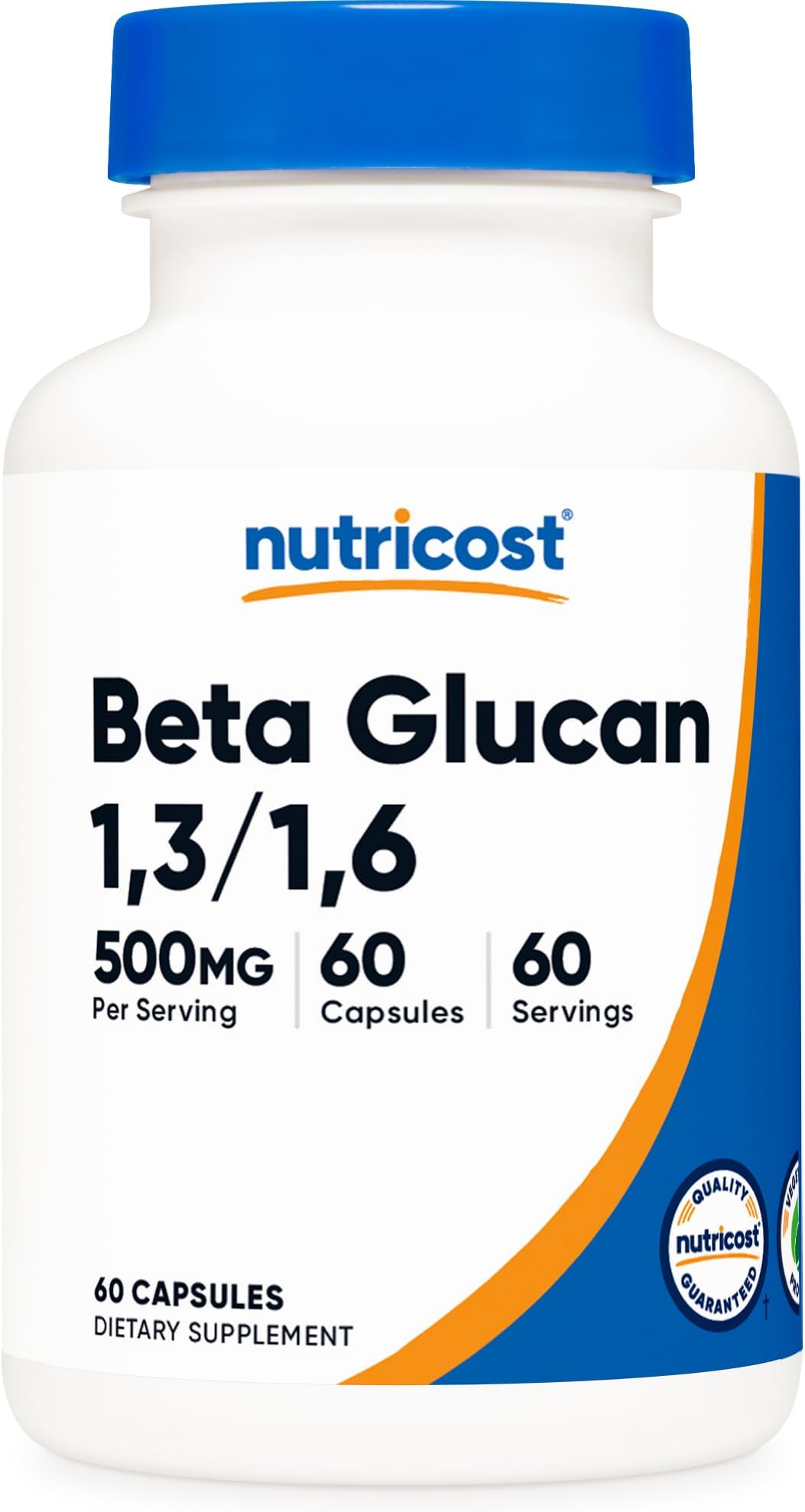 Beta Glucan 500mg 1,3D Glucan, 60 Vegetarian Capsules - Gluten Free, Non-GMO