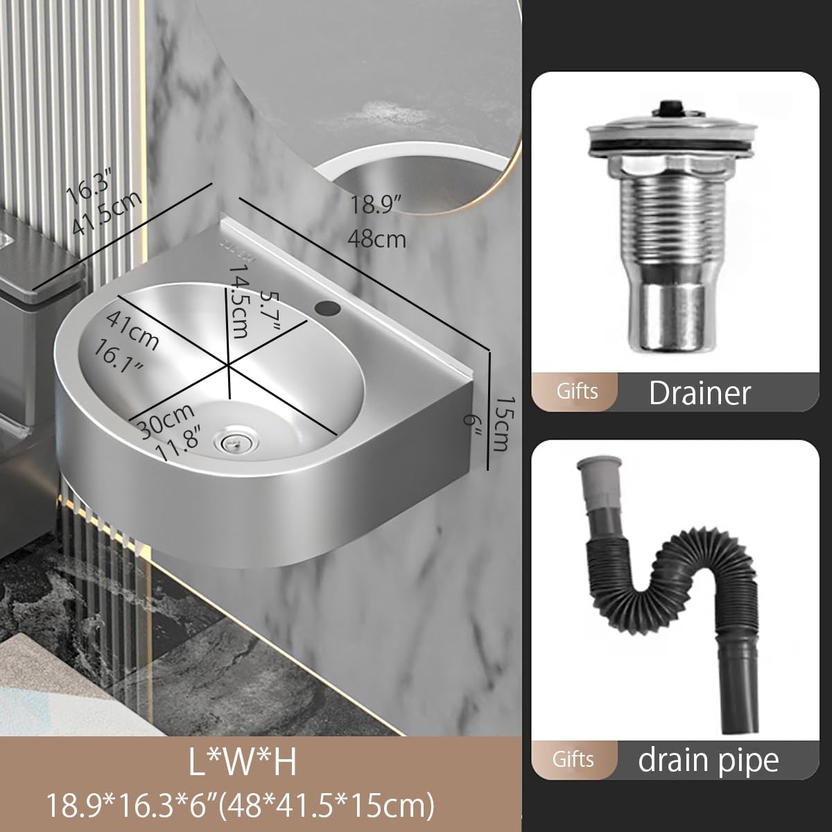 Eckwaschbecken Aus Edelstahl,Wandhängendes Aufsatzwaschbecken Badezimmer,Oval Eckig Waschbecken,Modernes Waschbecken,Waschbecken Gäste Wc,Handwaschbecken Klein Gäste Wc,Für Kleine Räume(Gold)
