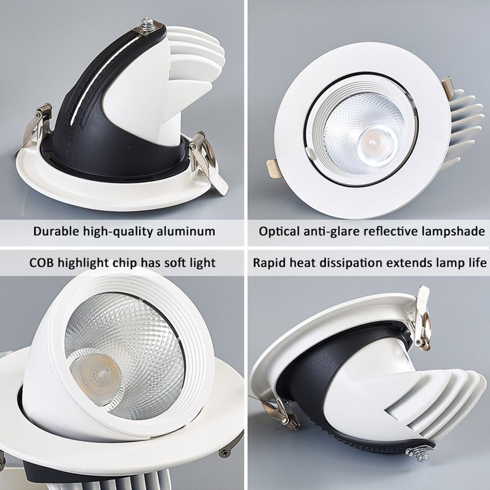 Iluminación Led Empotrable, CRI 97, 20W, 25W, 30W, 35W, Lámpara De Techo Led, Foco Empotrable Tipo Ojo De Buey con Cardán, Focos COB Antideslumbrantes Profundos, Paquete,5000k-35W