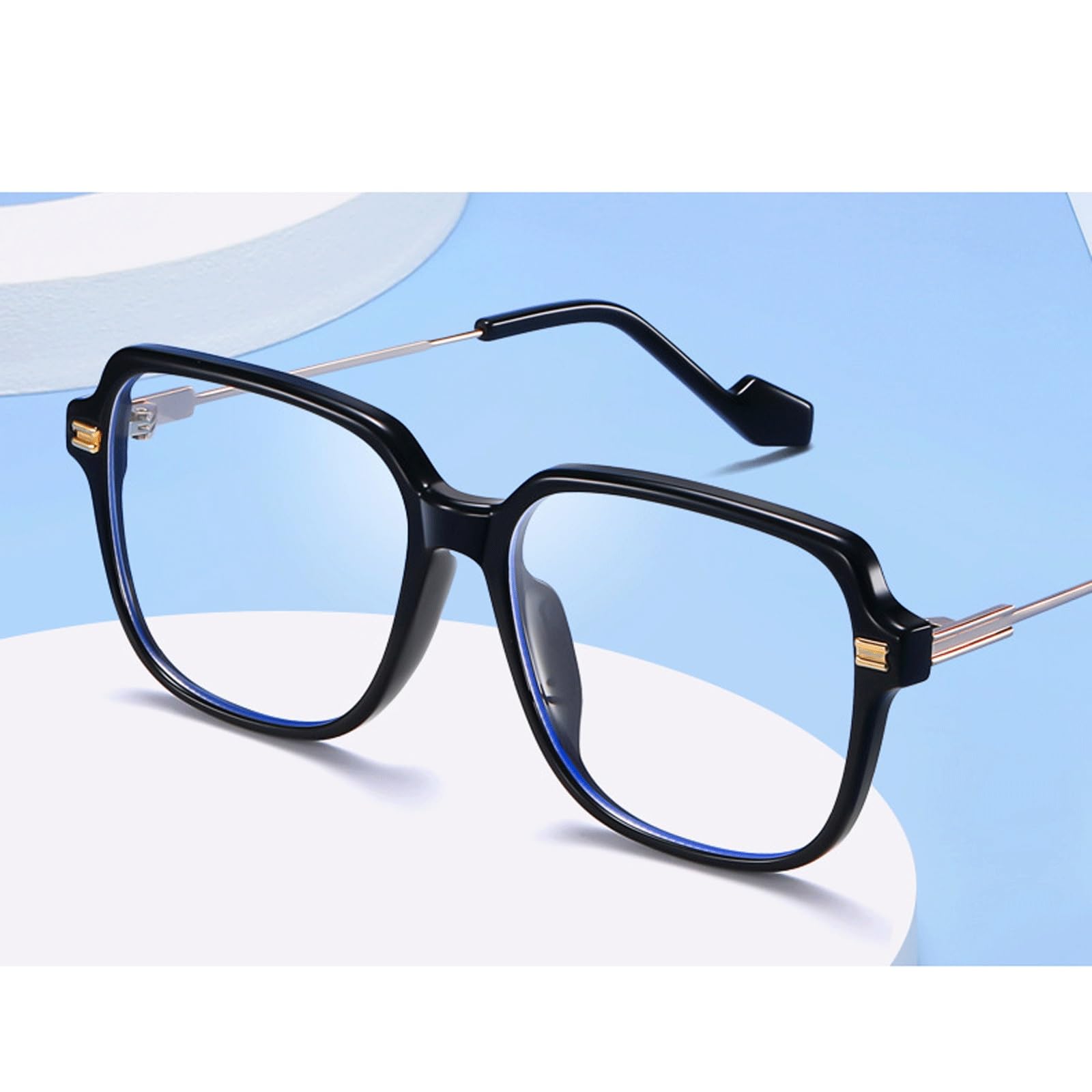 Quadratische Brillengestelle, Metallbrillen for Computer, große Lesebrille, Unisex, Nicht verschreibungspflichtige Brillen, transparente Brille(Tea)