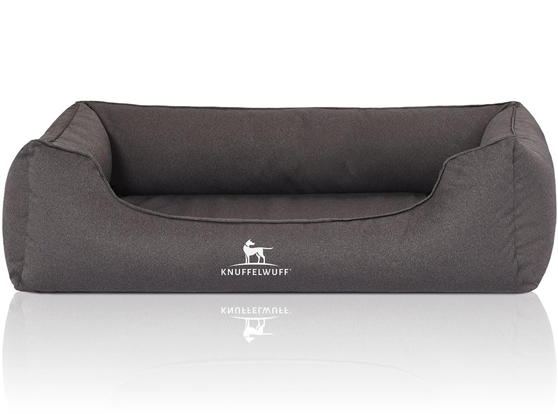Knuffelwuff Orthopädisches Wasserabweisendes Hundebett Leon aus Velours mit Handwebcharakter XL 105 x 75cm Anthrazit - abnehmbarer Bezug - waschbar - für große, mittelgroße und kleine Hunde