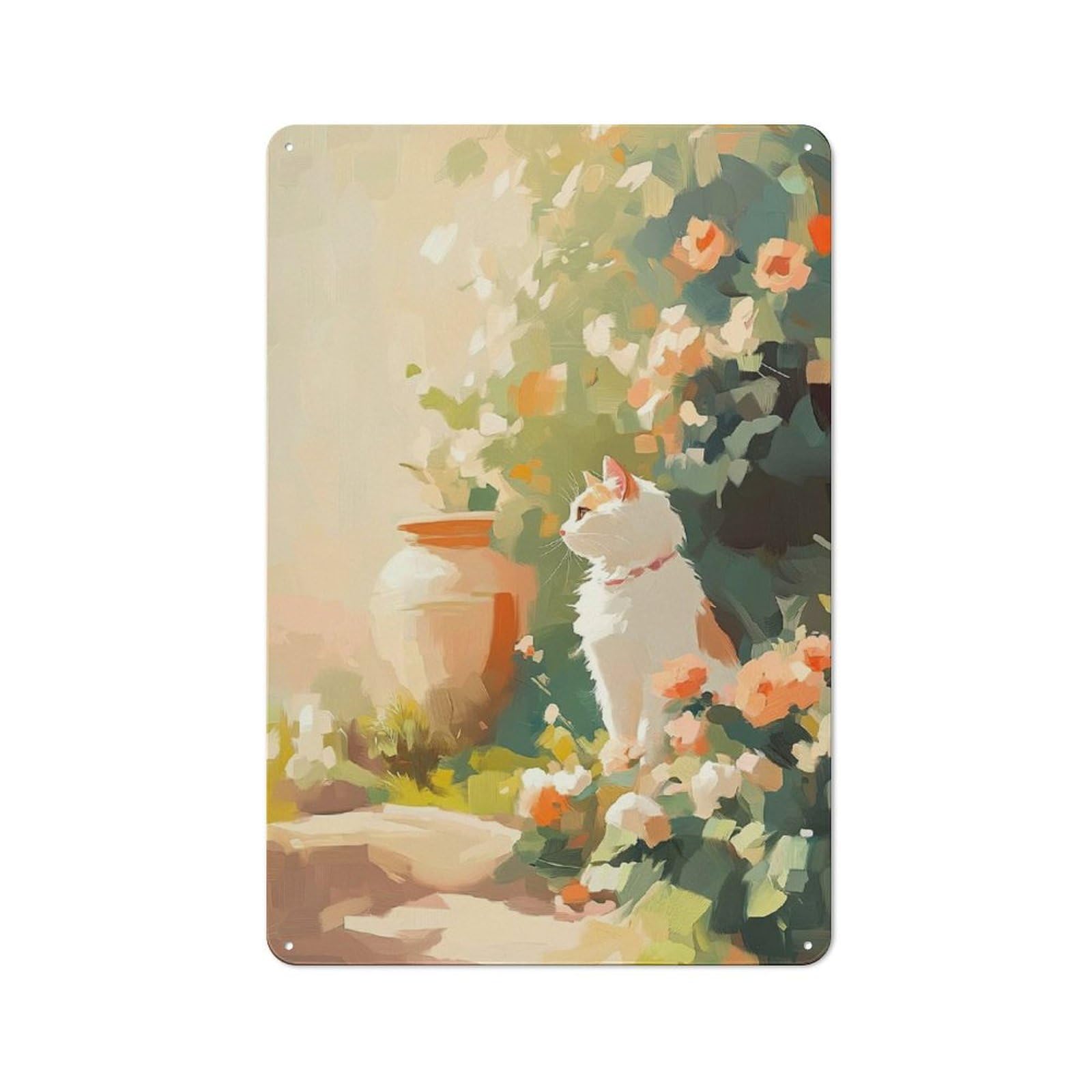 Junmoney Cat In A Garden Rustic Metal Wall Sign 30X20cm For Kitchen Or Home Bar, Suited To Home Bar Enthusiasts