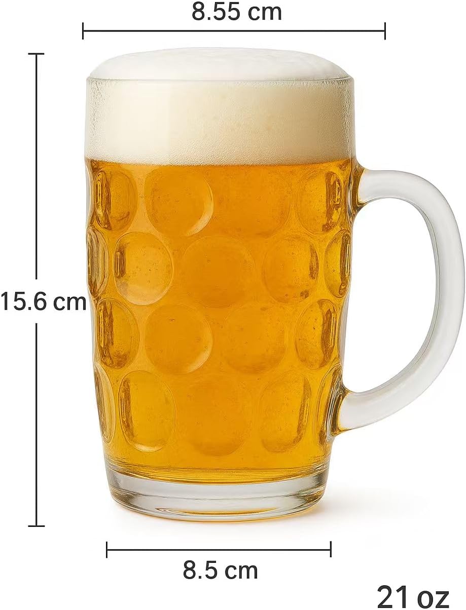 Beer Glass Set of 6, 21 oz Large Clear Glass Cups for Beer, Cocktails, Soda and Juice, Classic Drinking Glassware for Home, Bar and Parties