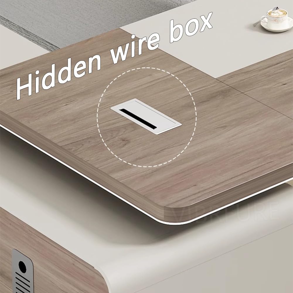 L-Shape Modern Executive Desk with Led Light Strip, Luxury L-Shape Office Executive Desk with Double Cabinets, Easy Installation (Black, 95" / 240cm) Black-right Cabinet 95"L x 63"W x 30"H