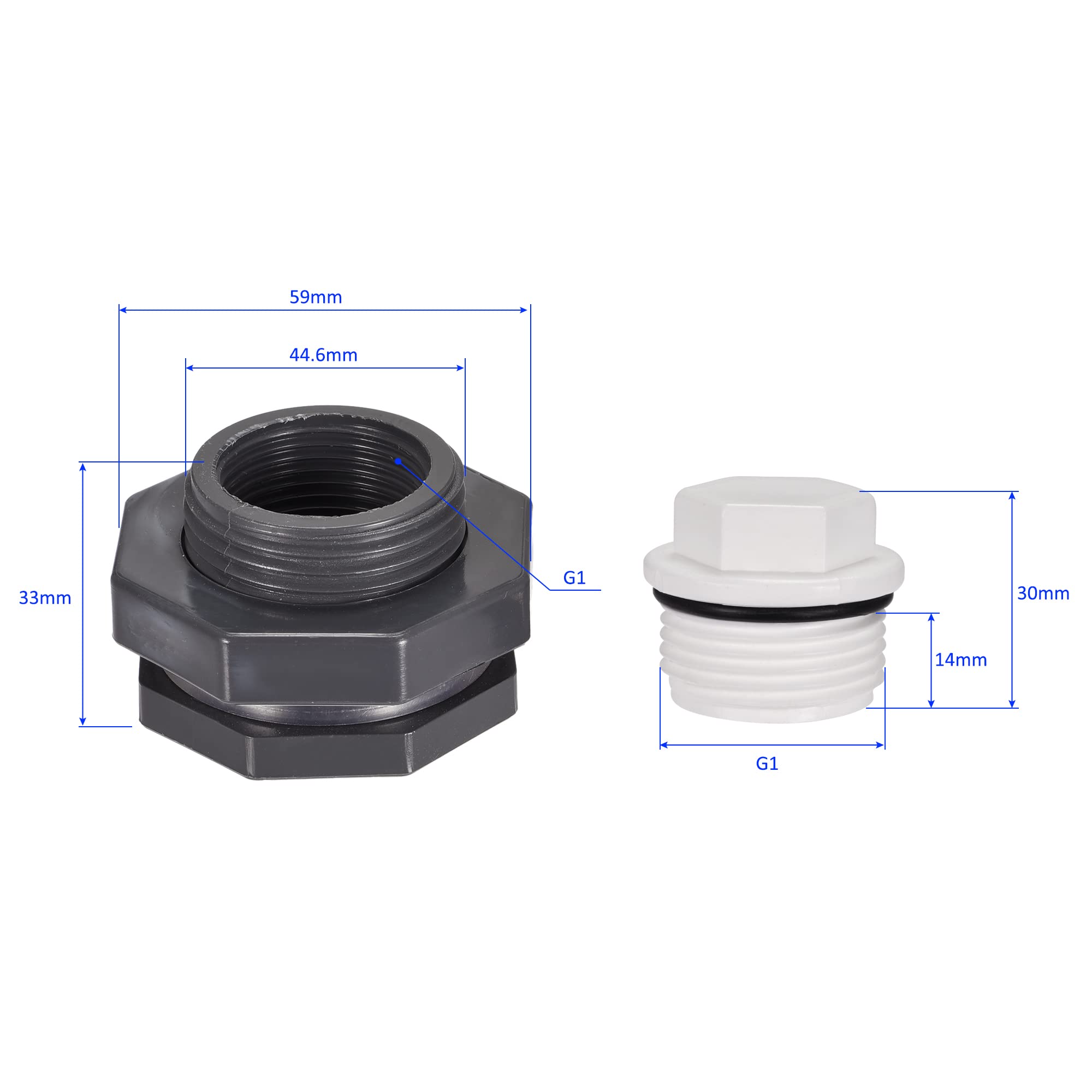 M METERXITY 1 Set PVC Bulkhead Fitting – Threaded Bulkhead Water Tank ...