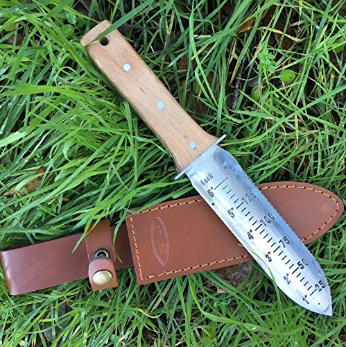 Hori Hori Garden Knife with Diamond Sharpening Rod, Thickest Leather Sheath and Extra Sharp Blade - in Gift Box. This Hori Hori Knife Makes a Great Gardening Gift.