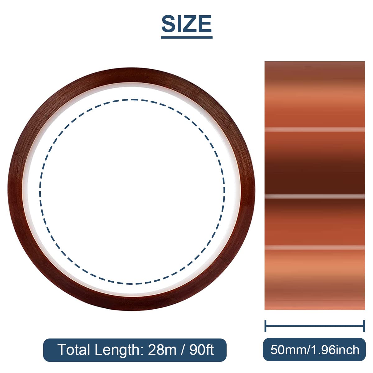50 mm x 28 m (90 pies) Cinta de alta temperatura Cinta de poliimida resistente al calor Cinta térmica Cinta Kapton para enmascarar/Soldar/Impresoras 3D / Batería