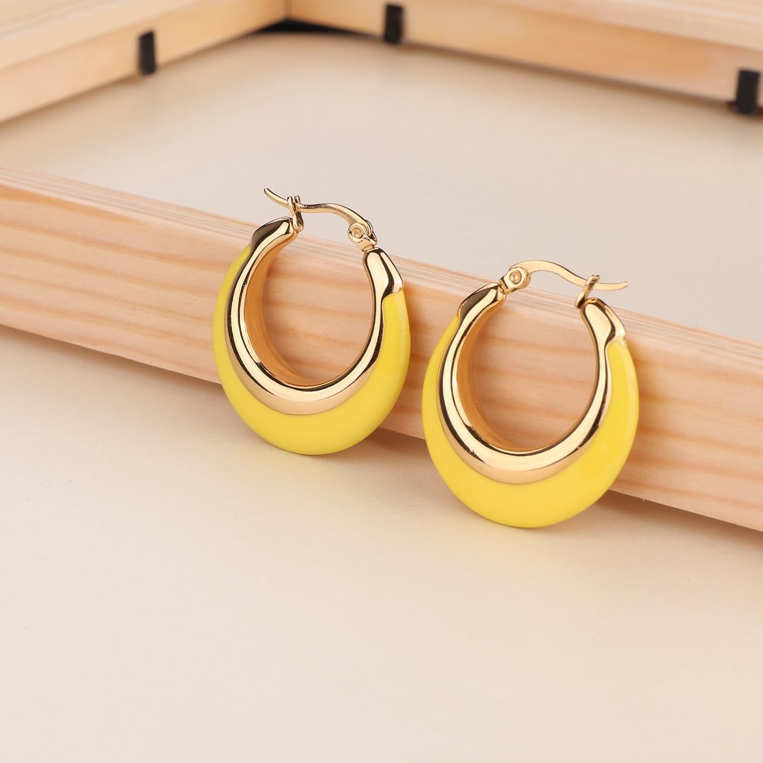 Chunky Enamel Hoop Earrings for Women 18K Gold Plated Colorful Huggie Earrings Enamel Jewelry Valentine's Day Gift for Girlfriend Wife - Image 4