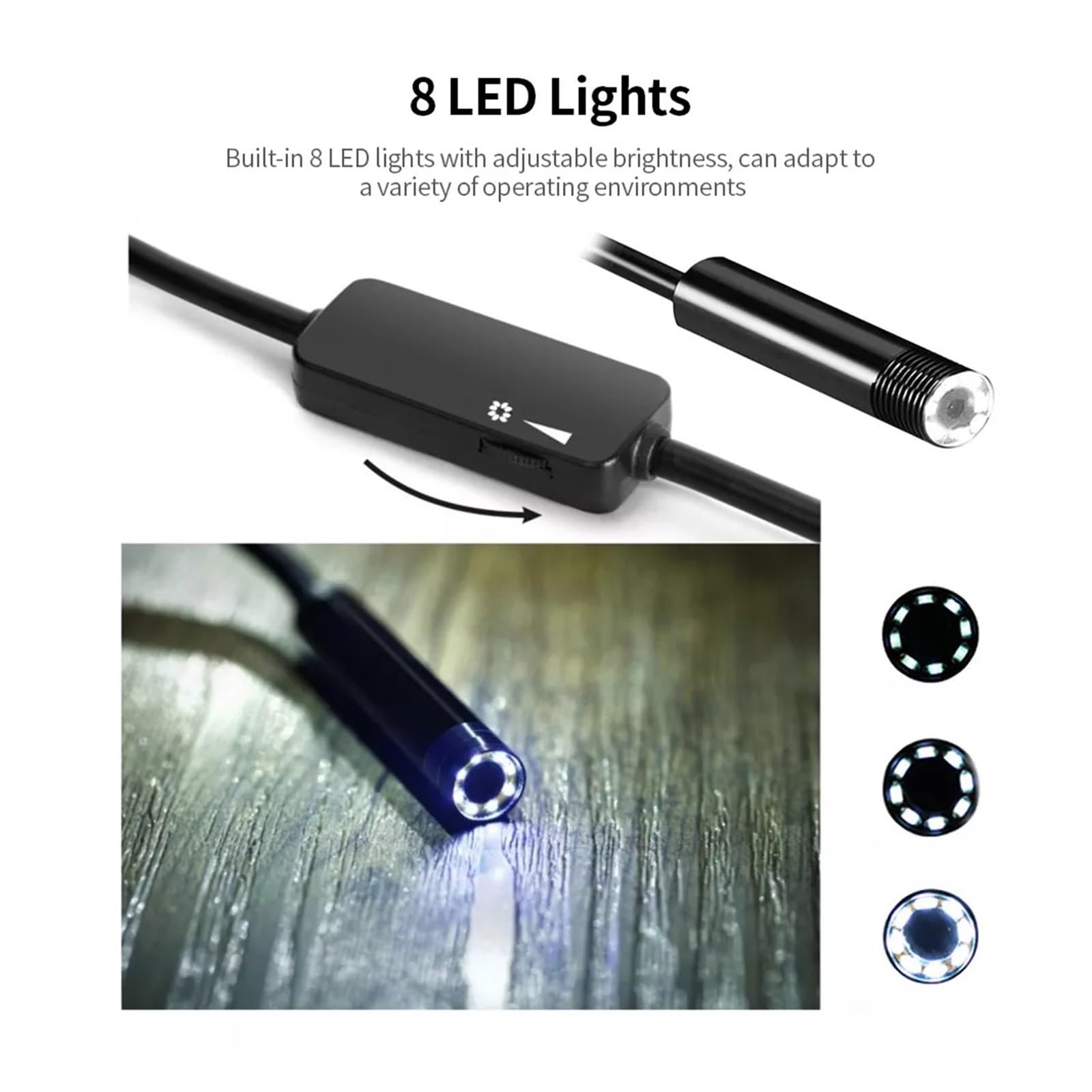 Cámara Endoscopio Industrial Lente De 8mm HD USB-C WiFi Boroscopio De Inspección Inalámbrico Impermeable 6/8 LED For Teléfonos Móviles(10m,1200P Soft Cable)