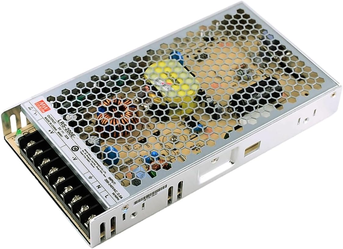 Mean Well LRS 200W 24V 8.3A Switching Power Supply， LRS-200-24JM AC/DC Single Output Power Supply Driver Converter Transformer for 3D Printer, Computer Project, LED Strip Light, CCTV, etc