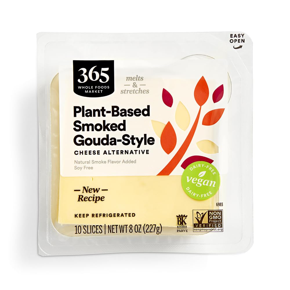 365 by Whole Foods Market Non-Dairy Gouda Cheese Slices, 8 oz - Vegan Plant-Based Gouda Alternative