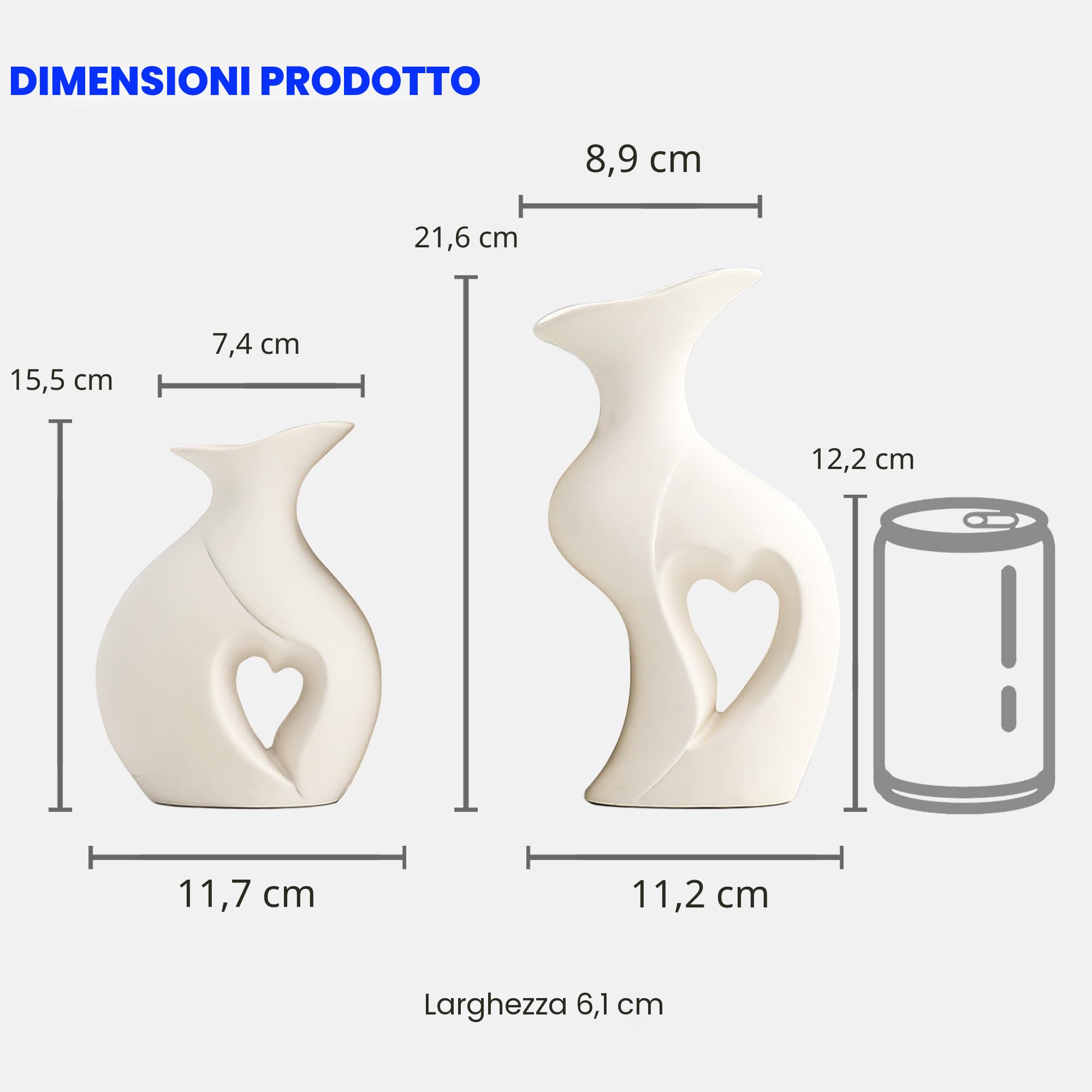 Set di 2 Vasi di Ceramica Decorativi in Stile Moderno per la Decorazione del Soggiorno, Camera da Letto e Ufficio - per Arredamento Casa, Regali e Tavolo Decorativo