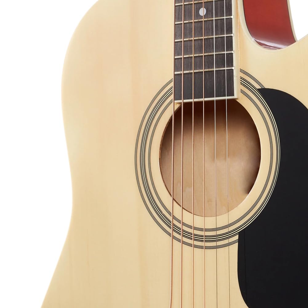 BAKAJI Guitare électro-acoustique 41 pouces avec étui, kit de rechange cordes, médiators, câble pour amplificateur et bandoulière, guitare folk forme cutaway pour adultes et débutants (natural)