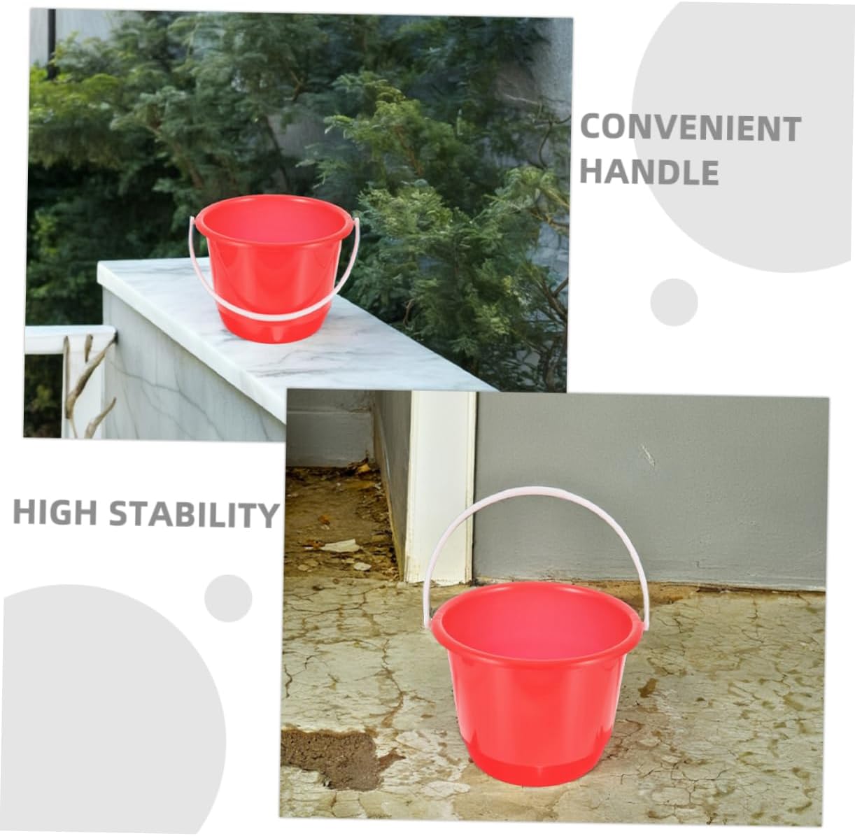 GLEAVI 3pcs Plastic Buckets with Handles for Red Storage Container for Cleaning and Car Wash Portable Ergonomic Design for Effortless Transport